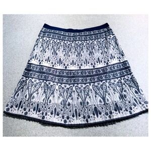Metrowear Skirt Womens XL Navy White Paisley Pleated Midi Elastic Waist Boho